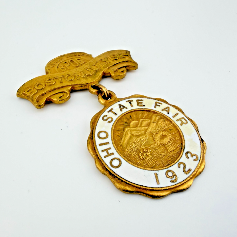 Antique 1924 BPOE Elks Grand Lodge Boston Convention Badge with 1923 Ohio State