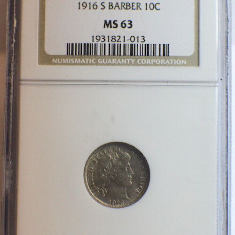 1916 S BARBER NGC MS 63 10 Cent 1916 S BARBER NGC MS 63 10 Cent