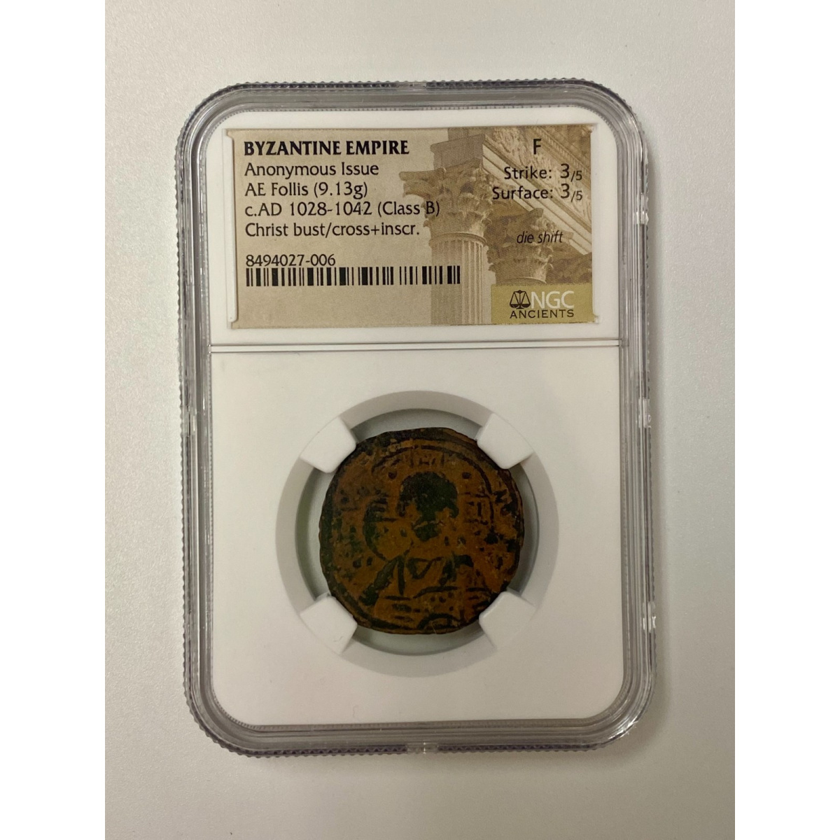 CHRIST BUST/Cross-Inscr.  Byzantine Empire 1028-1042 Class B AE Follis NGC