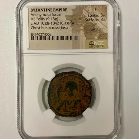 CHRIST BUST/Cross-Inscr.  Byzantine Empire 1028-1042 Class B AE Follis NGC
