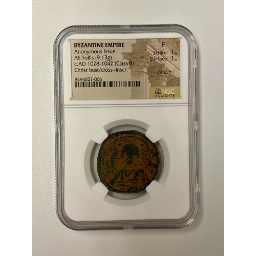CHRIST BUST/Cross-Inscr. Byzantine Empire 1028-1042 Class B AE Follis NGC CHRIST BUST/Cross-Inscr. Byzantine Empire 1028-1042 Class B AE Follis NGC