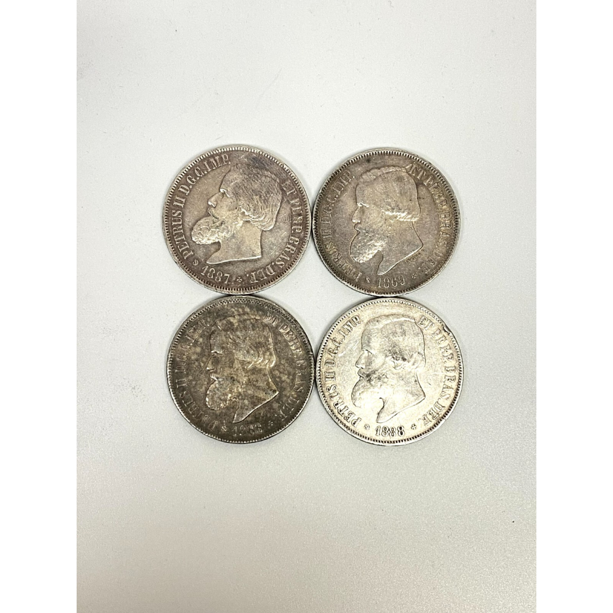 Lot of 4 Coins, BRAZIL SILVER 2000 Reis 1869, 1887, 1888