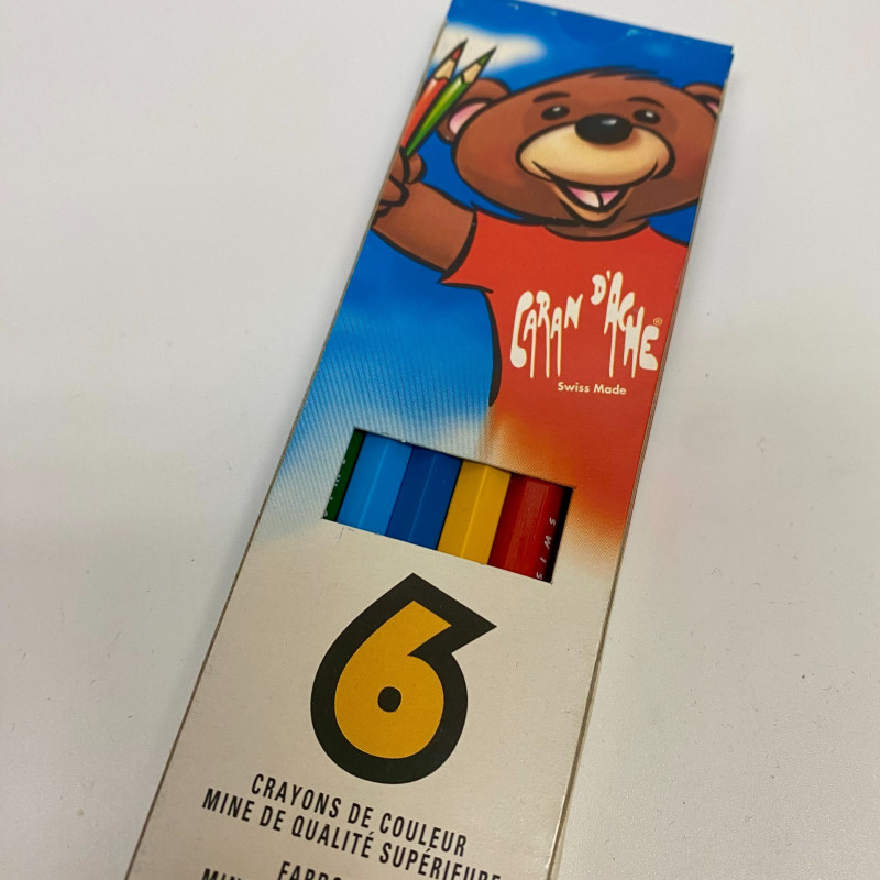 Caran d'Ache 6 Colour Pencils Kids Set Bear Packaging NEW REF 118.406 | 074066