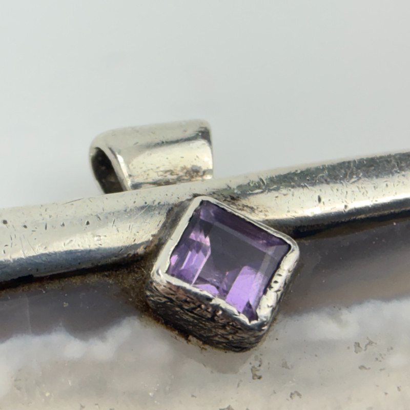 Amethyst Stalactite Raw Geode Druzy Sterling Silver 925 Handcrafted Pendant 1.5"