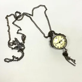 Retro Steampunk Quartz Pocket Watch Black/Bronze Dial Ball Necklace Chain Gifts