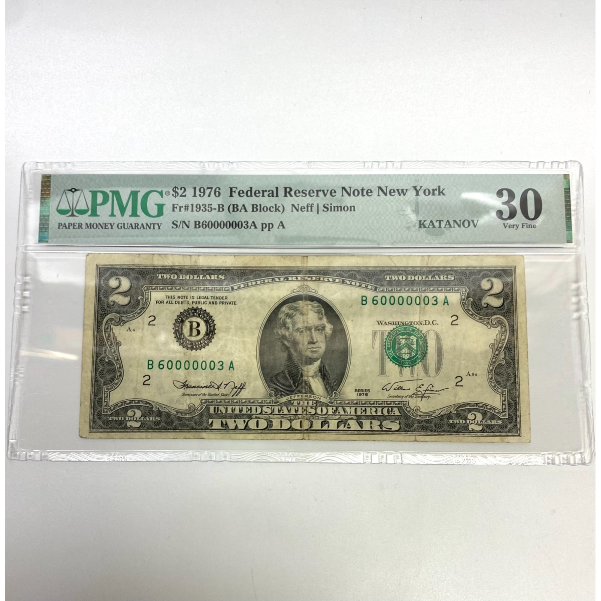 Fr 1935-B (BA Block) $2 1976 FRN New York PMG 30 B60000003A
