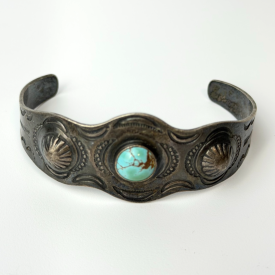 Vintage 1950's Navajo Silver Turquoise APPLIED ARROWHEAD Cufa Bracelet
