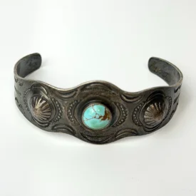 Vintage 1950's Navajo Silver Turquoise APPLIED ARROWHEAD Cufa Bracelet