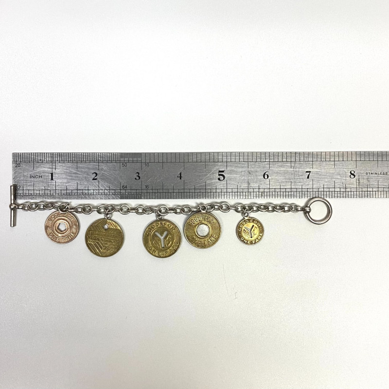 Vintage NYC Subway Token Charm Bracelet 925 Sterling Silver 7”- 31.3g Vintage NYC Subway Token Charm Bracelet 925 Sterling Silver 7”- 31.3g
