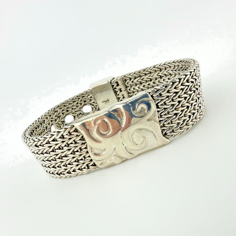 Rare Vintage John Hardy Silver Mesh Wide Buckle Women Bracelet 925 Woven Clasp