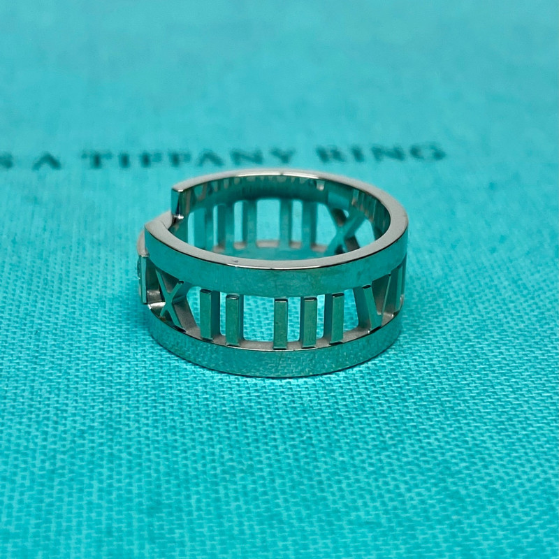 Tiffany & Co. Atlas 18K White Gold Three Diamond Open Band Ring Size 6