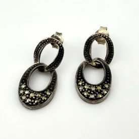 Vintage Sterling Silver Marcasite Interlocking Circle Dangle Earrings