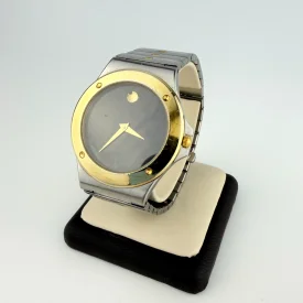 Movado Swiss Museum Classic Mens St. Steel Watch Gold tone Dots Two-Tone