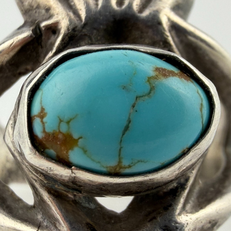 Vintage Navajo Sterling Silver Turquoise Ring - Signed IZZ, Size 6