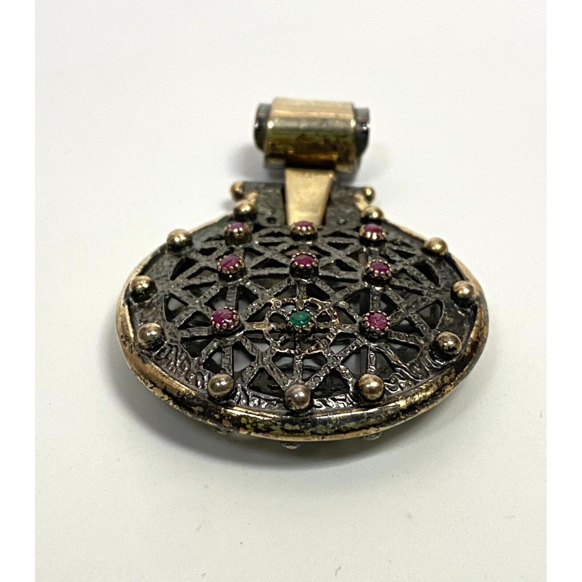 Bora 925 Silver With Emerald and Ruby Stones Pendant