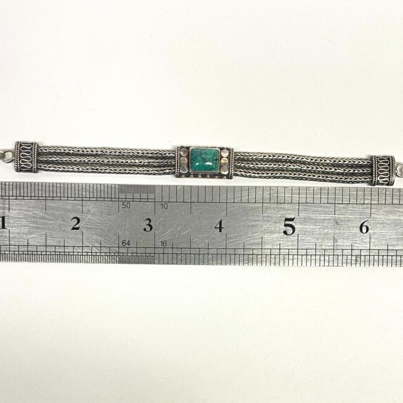 Vintage Sterling Silver 925 Turquoise Dual Chain Station Bracelet- 7" Vintage Sterling Silver 925 Turquoise Dual Chain Station Bracelet- 7"
