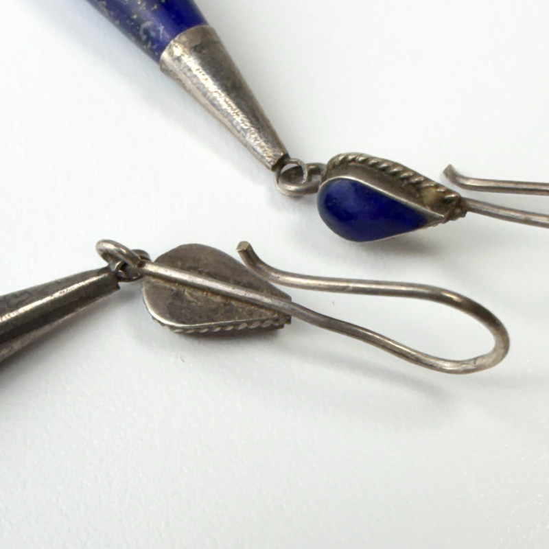Sterling Silver Lapis Lazuli Bead Vintage Dangle Pierced Earrings