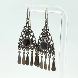 Oxidized Sterling Silver Black Onyx Chandelier Dangle Earrings - 925 China