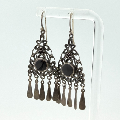 Oxidized Sterling Silver Black Onyx Chandelier Dangle Earrings - 925 China