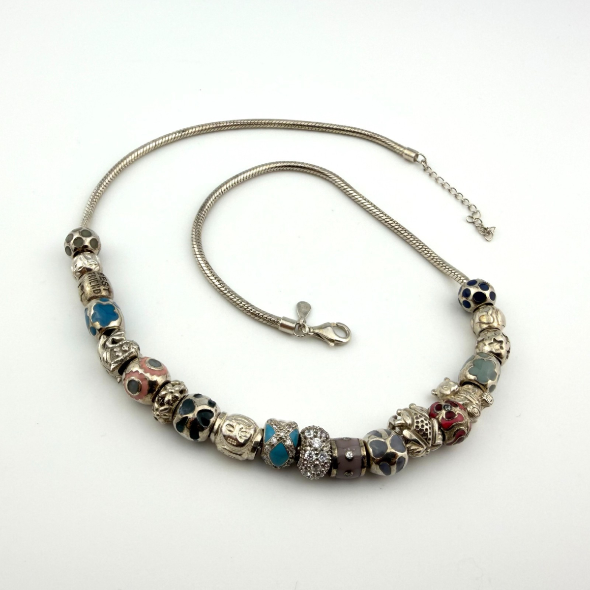 925 Sterling Silver Charm Necklace Style 18" -19.5" 20 charms