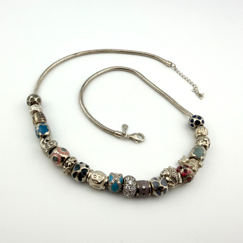 925 Sterling Silver Charm Necklace Style 18" -19.5" 20 charms