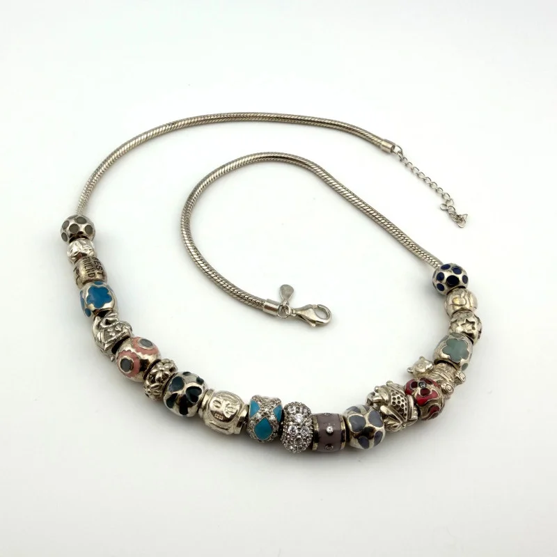 925 Sterling Silver Charm Necklace Style 18" -19.5" 20 charms