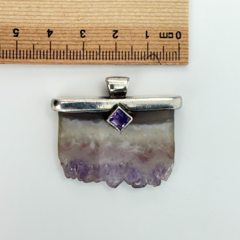 Amethyst Stalactite Raw Geode Druzy Sterling Silver 925 Handcrafted Pendant 1.5"