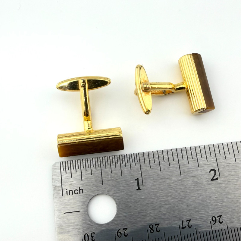 Vintage NINA RICCI Gold Tone Plated Tiger's Eye Cufflinks France Hallmarked