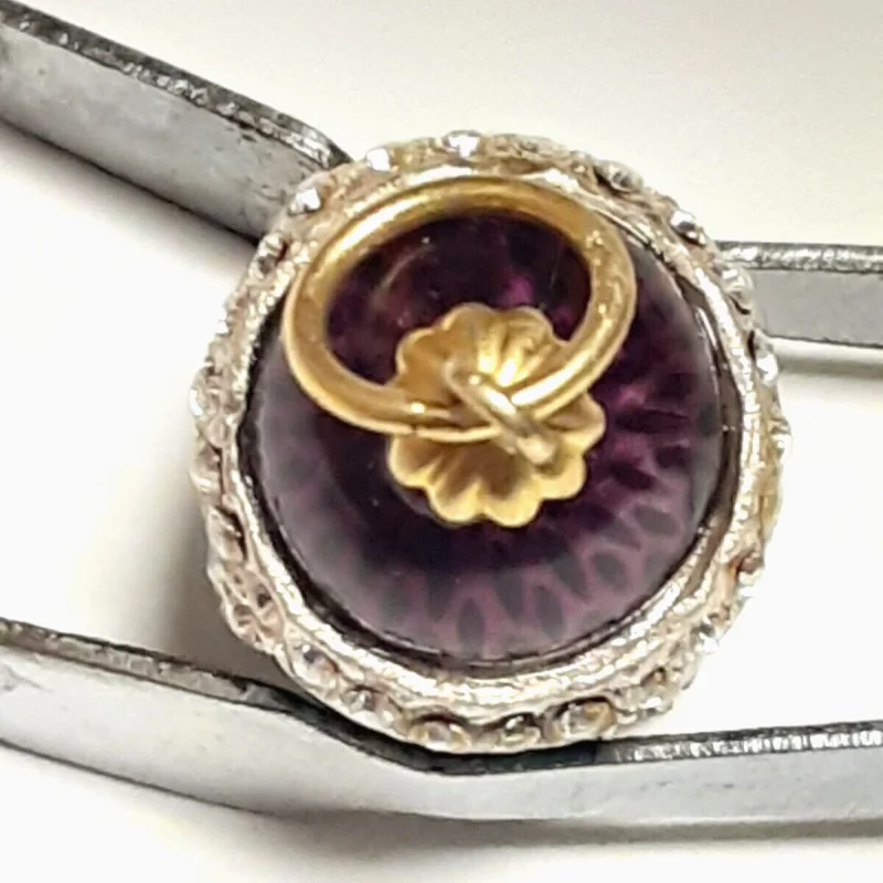 Antique Sterling Silver Green/Plum Colored Diamond Studded Enamel Egg