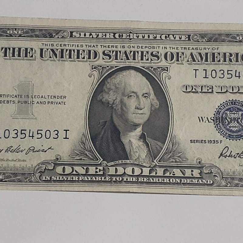 1935 F One Dollar Bill Silver Certificate Average Circulated Blue Seal VG-AU