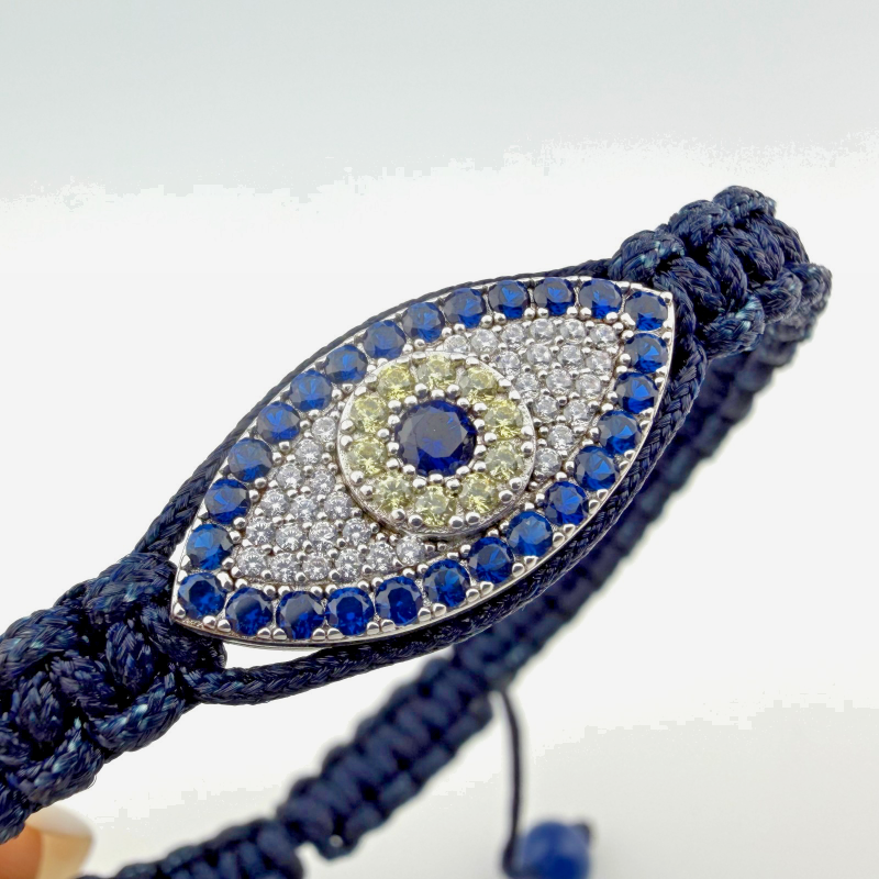 925 Sterling Silver Rhodium Plated Evil Eye Blue Bracelet