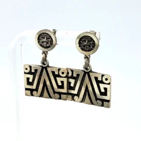Mexican Sterling Silver Aztec Dangle Earrings - MO-68 MEX 925