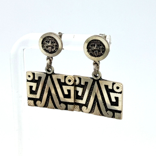 Mexican Sterling Silver Aztec Dangle Earrings - MO-68 MEX 925