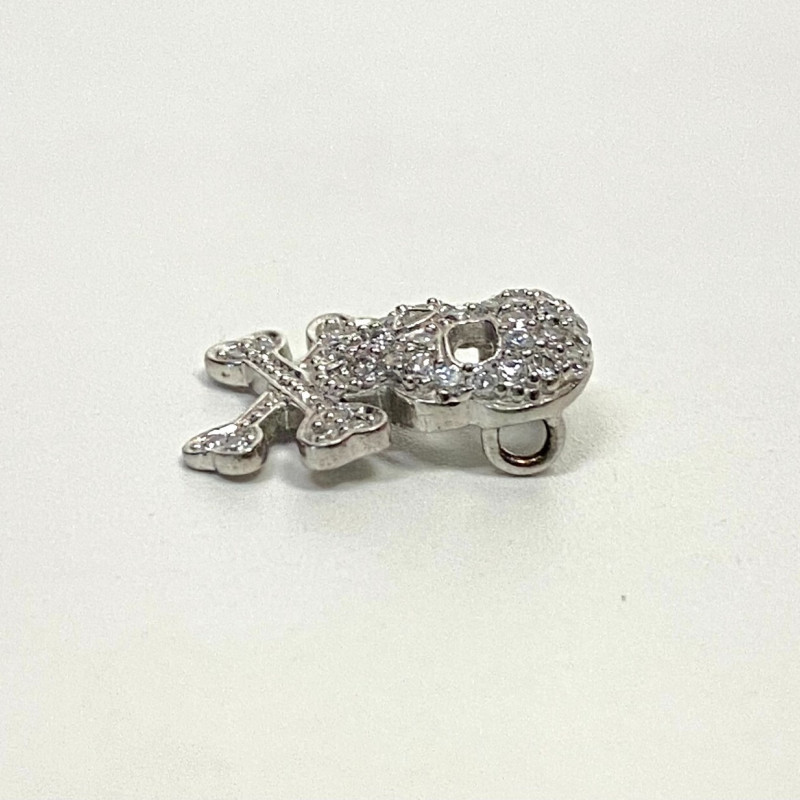 Silver pendant, 925 skull with CZ, Stamped 925