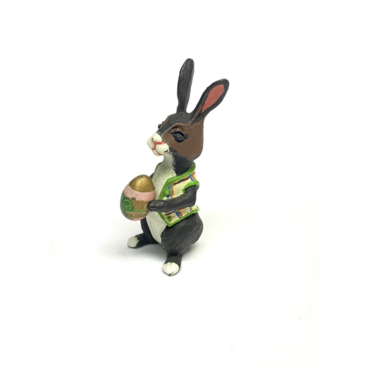 Authentic Vintage Heirloom Edition Rabbit Bunny Holding Egg Cast Iron Figurine !