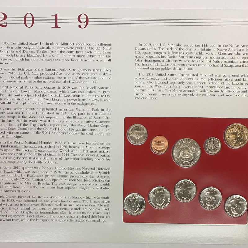 2019 D Uncirculated Mint Set Postal Commemorative Society Coin & Stamp