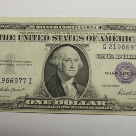 1935 F One Dollar Bill Silver Certificate Average Circulated Blue Seal VG-AU