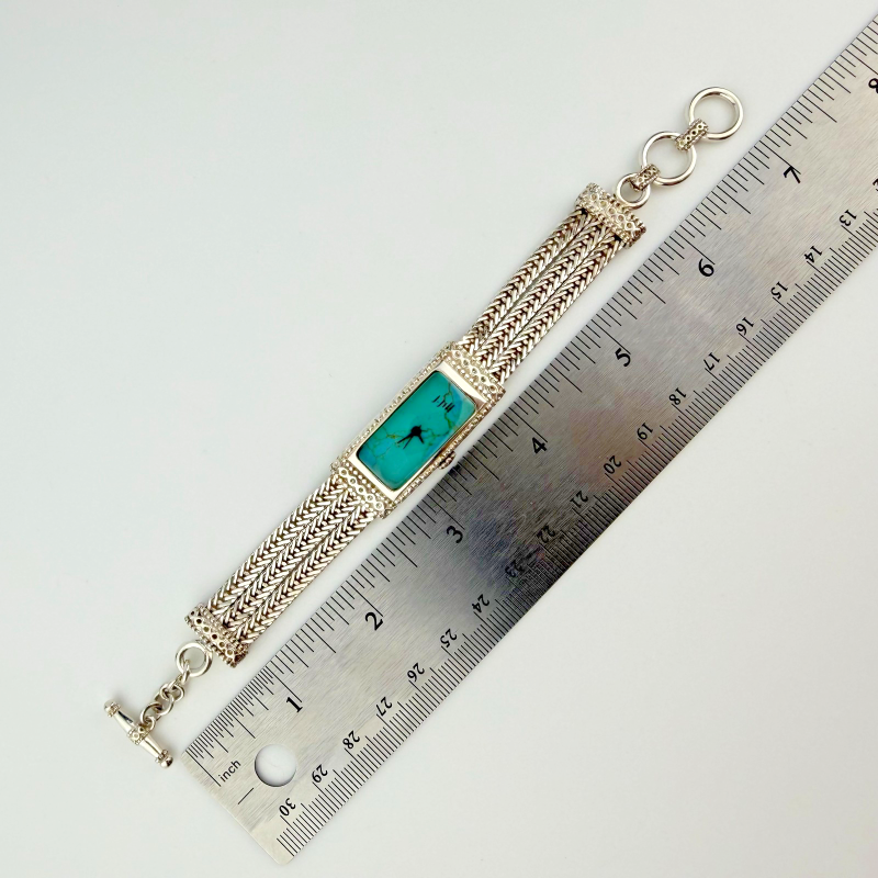 Vintage J. Jill Sterling Silver Turquoise Dial Chain Bracelet Watch Japan Quartz