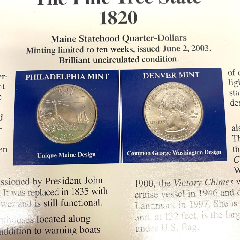 2003 Postal Commemorative Society Statehood Quarter/stamps  Maine P & D