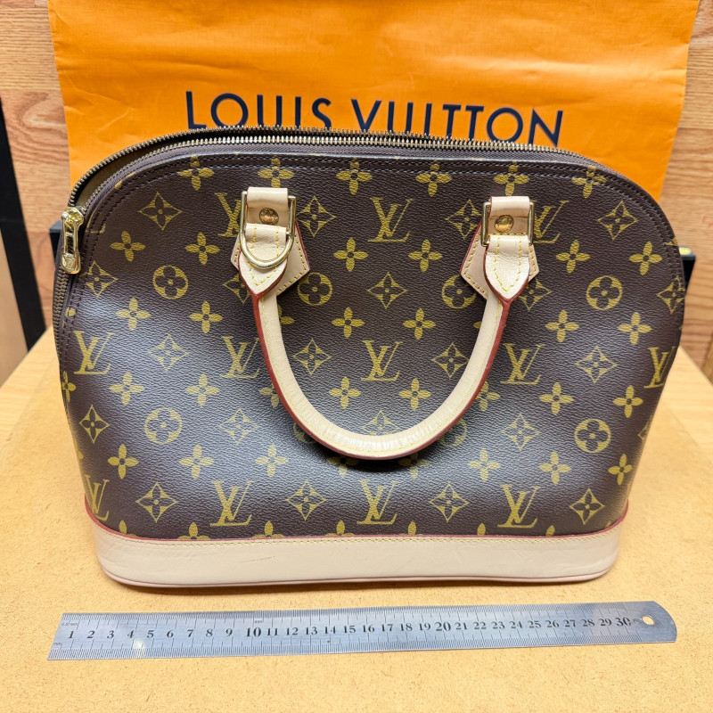 Vintage Louis Vuitton Monogram Alma PM Canvas Handbag - Cream Leather Trim