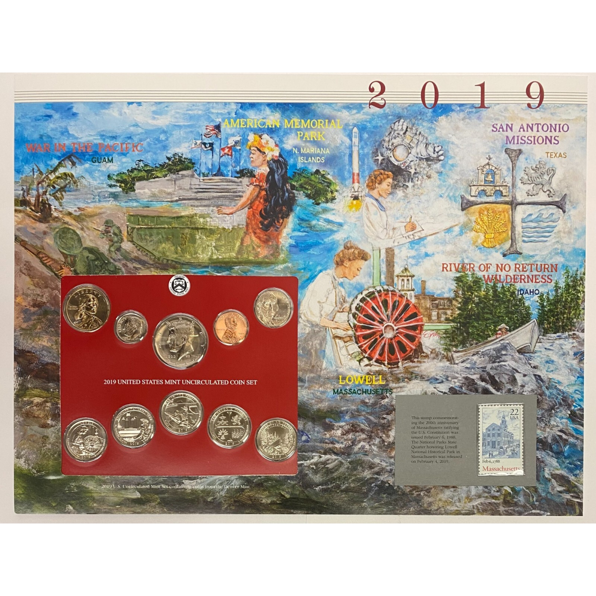 2019 D Uncirculated Mint Set Postal Commemorative Society Coin & Stamp