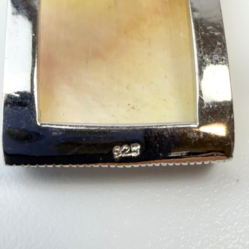 925 Sterling Silver Vintage Real Mother-of-Pearl & Marcasite Gemstone Pendant