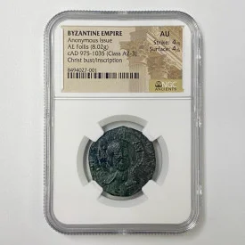 cAD 975-1035 (Class A2-3) AE Follis Byzantine empire Christ bust/inscription NGC