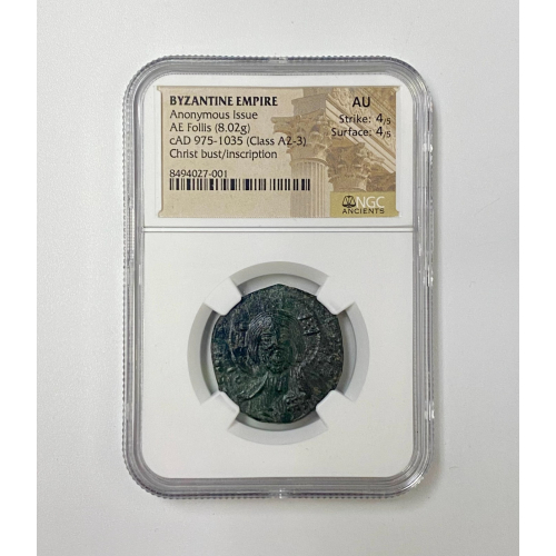 cAD 975-1035 (Class A2-3) AE Follis Byzantine empire Christ bust/inscription NGC cAD 975-1035 (Class A2-3) AE Follis Byzantine empire Christ bust/inscription NGC