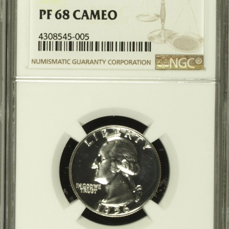 1956 25C Washington SILVER PROOF Quarter, NGC PF68 CAMEO (75046) 1956 25C Washington SILVER PROOF Quarter, NGC PF68 CAMEO (75046)