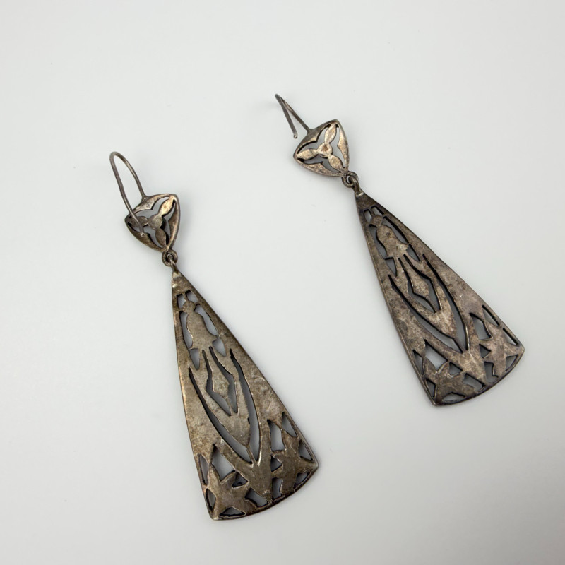 Vintage Sterling Silver 925 Tear Drop Marcasite Earrings 72 mm