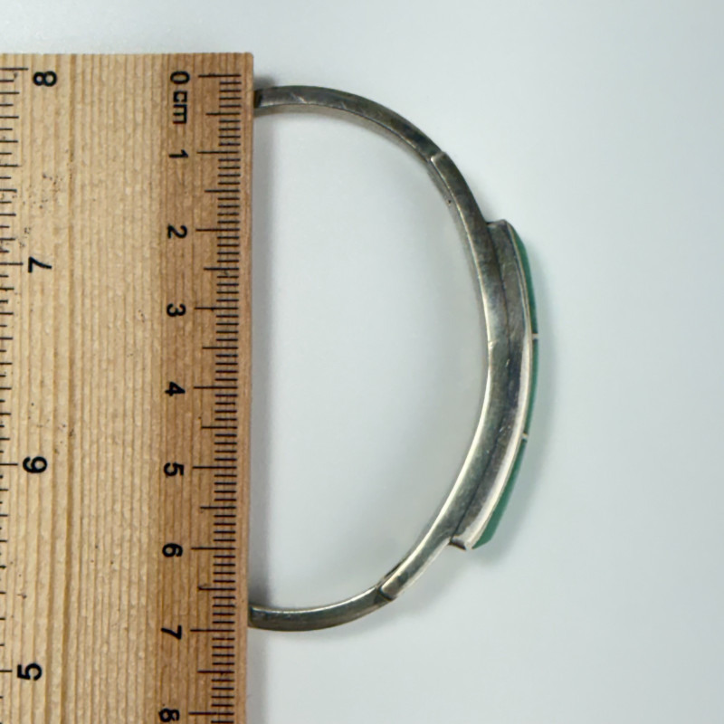 Vintage MEXICO 950 Sterling Silver Green Jade Inlay Hinged Bangle Bracelet