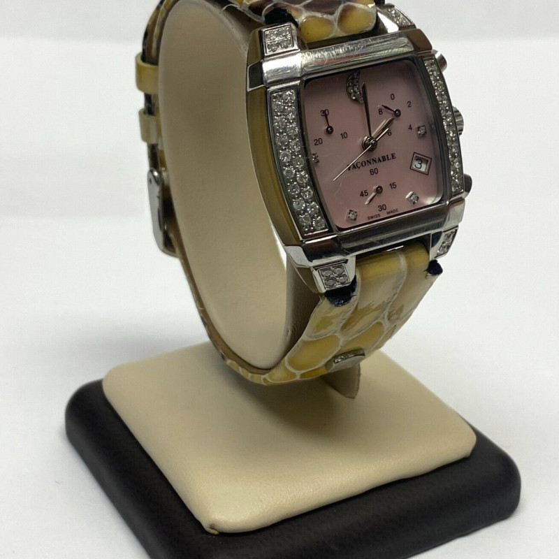 Woman Faconnable Diamond Mezza Luna Moonlight Watch Mother Of Pearl Dial Swiss