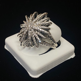 David Yurman Sterling Silver Large Starburst Ring With diamonds Size 7.75