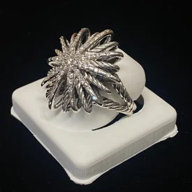 David Yurman Sterling Silver Large Starburst Ring With diamonds Size 7.75